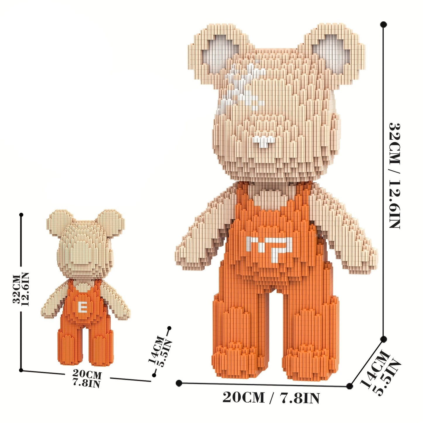 Bär mit orangefarbener Latzhose | Bausteine