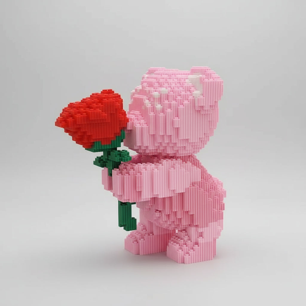 Rosa Bärchen mit Rose | Bausteine