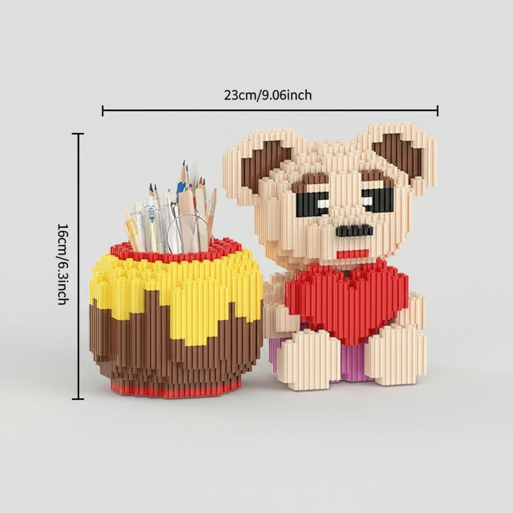 Bär mit Herz-Stiftehalter | Bausteine