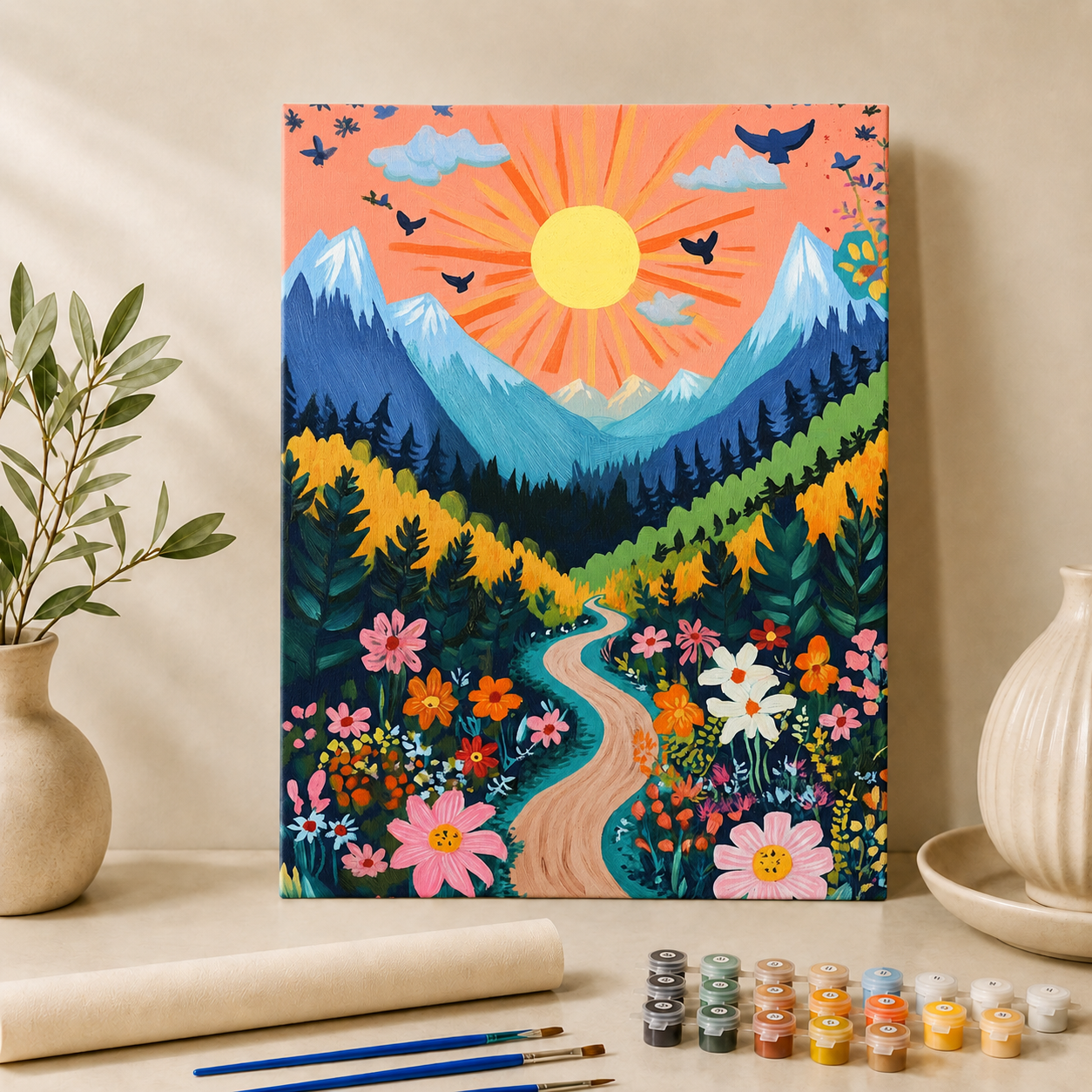 Buntes Landschaft | Malen nach Zahlen