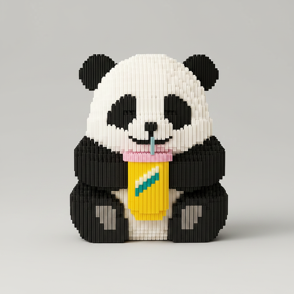 Panda mit Milchshake | Bausteine