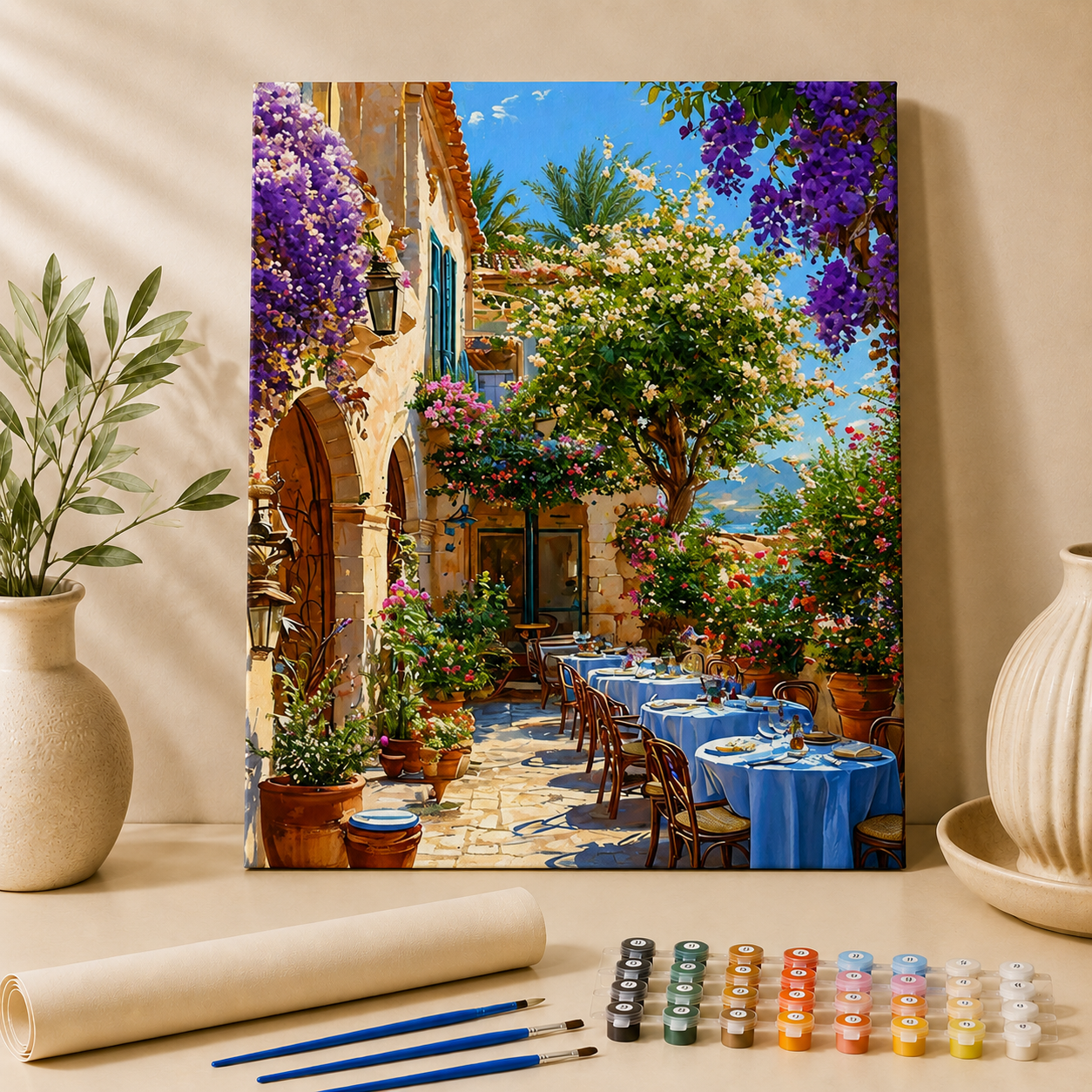 Terrasse mit Blumen – Malen nach Zahlen