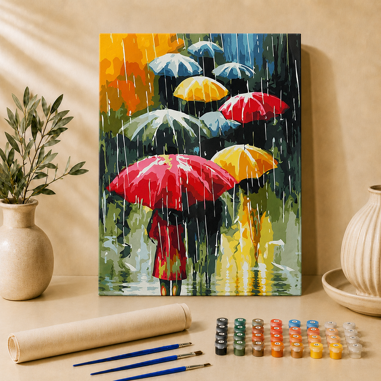 Bunte Regenschirme | Malen nach Zahlen
