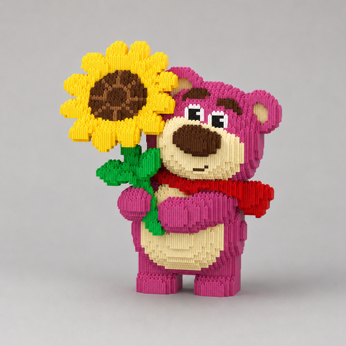 Mega Rosa Bär mit Sonnenblume | Bausteine