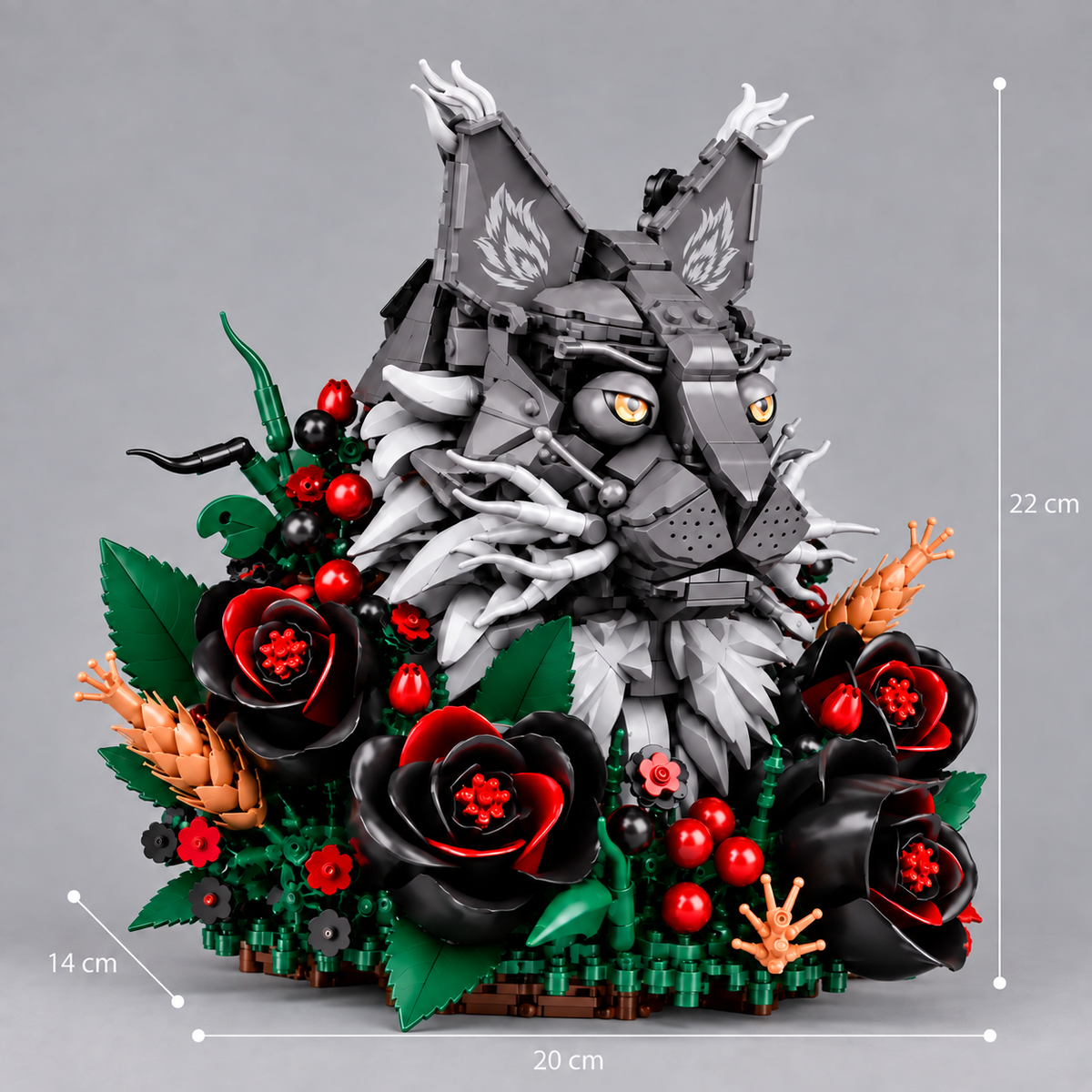 Graue Katze zwischen Blumen | Bausteine