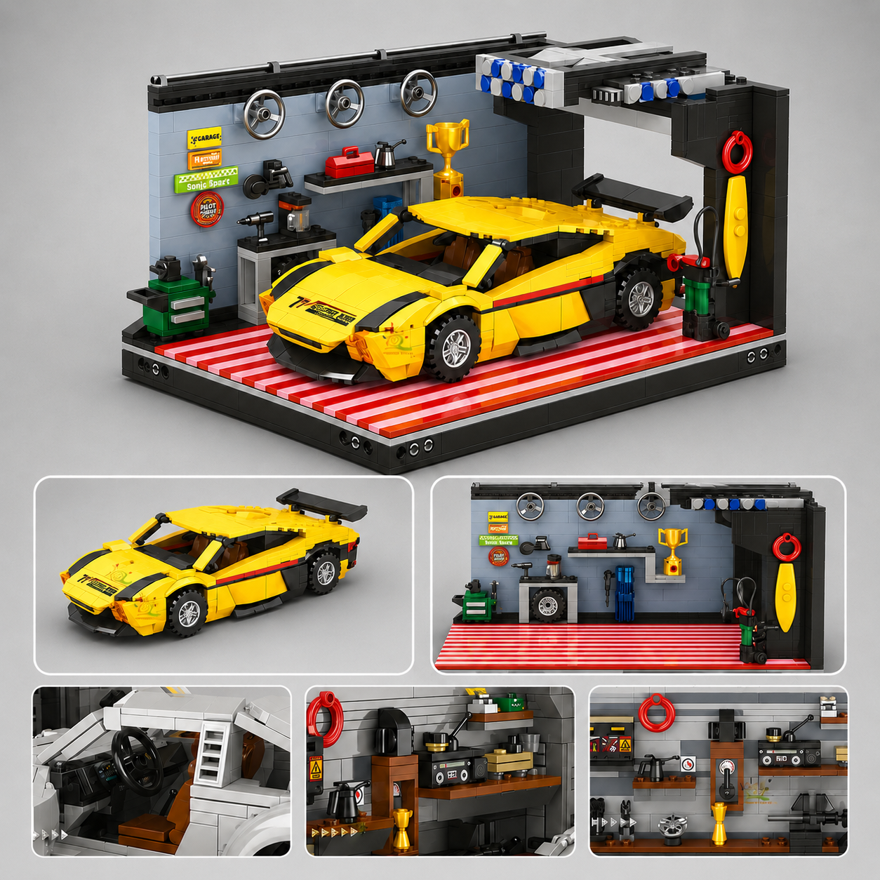 Gelbes Auto in Garage | Bausteine