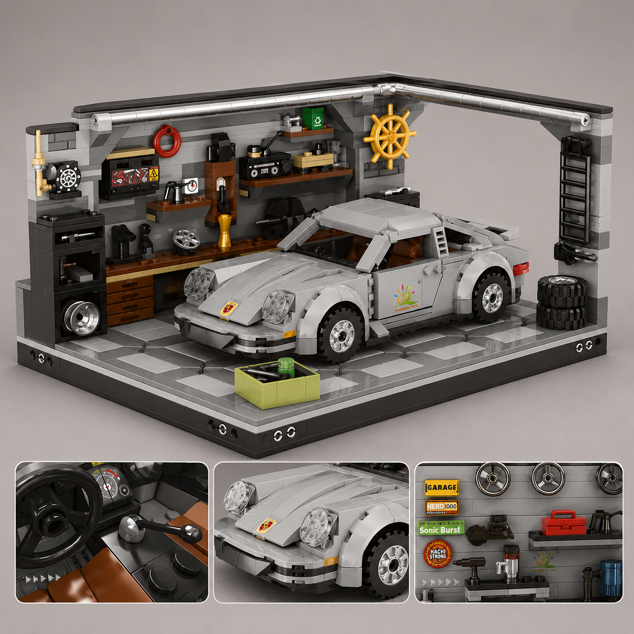 Graues Auto in Garage | Bausteine