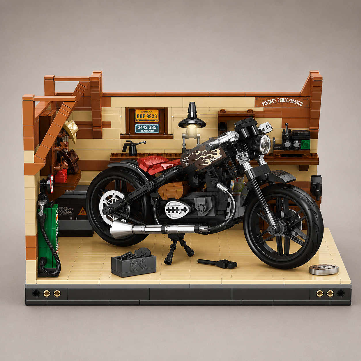 Motorrad in Garage | Bausteine