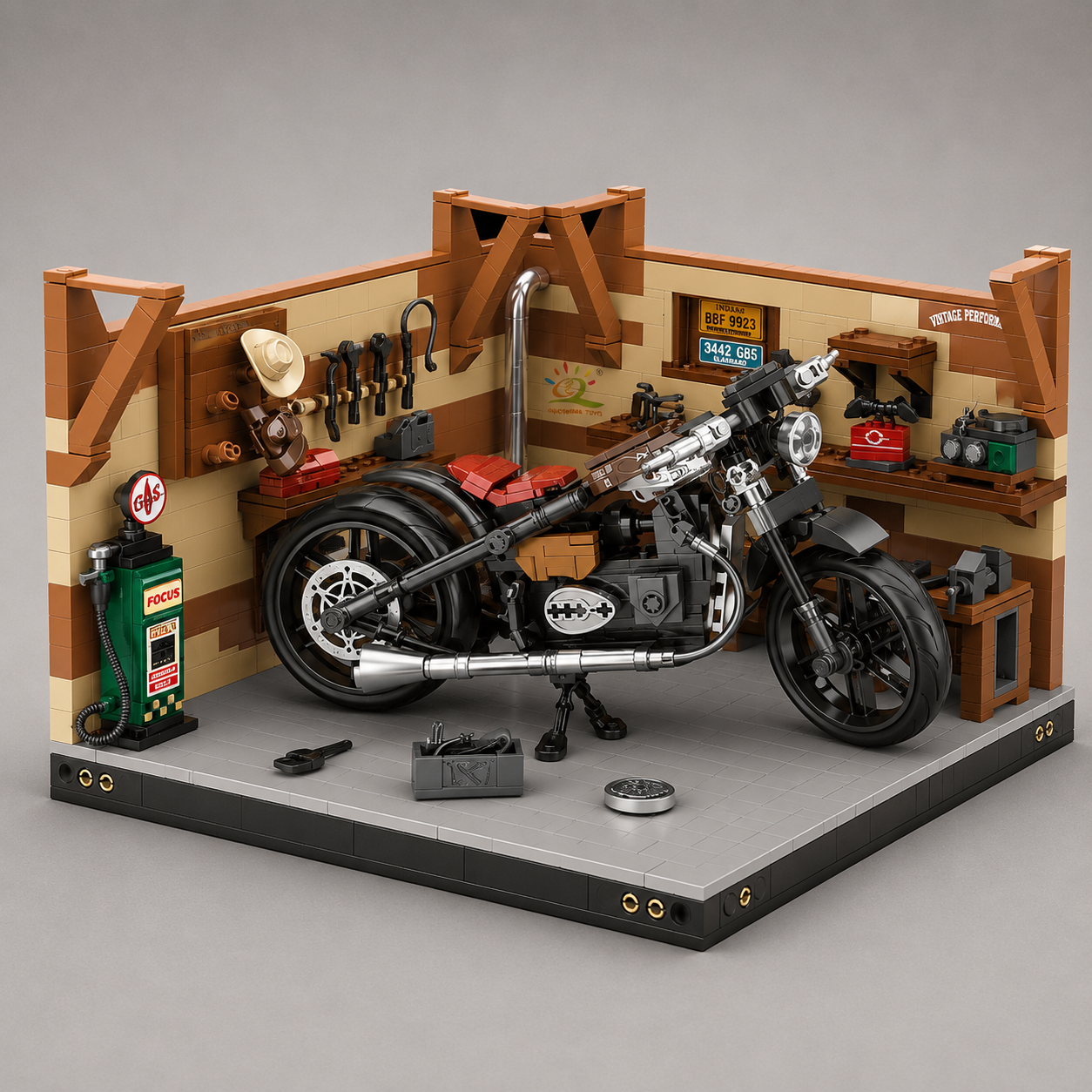 Motorrad in Garage | Bausteine