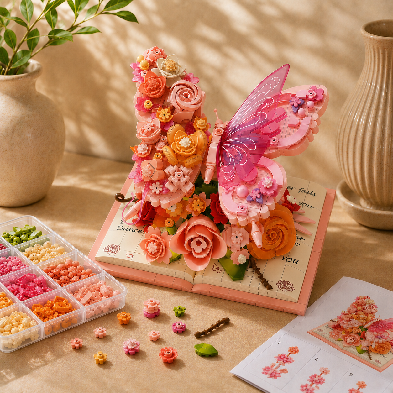 Rosa Schmetterling auf Buch | Bausteine