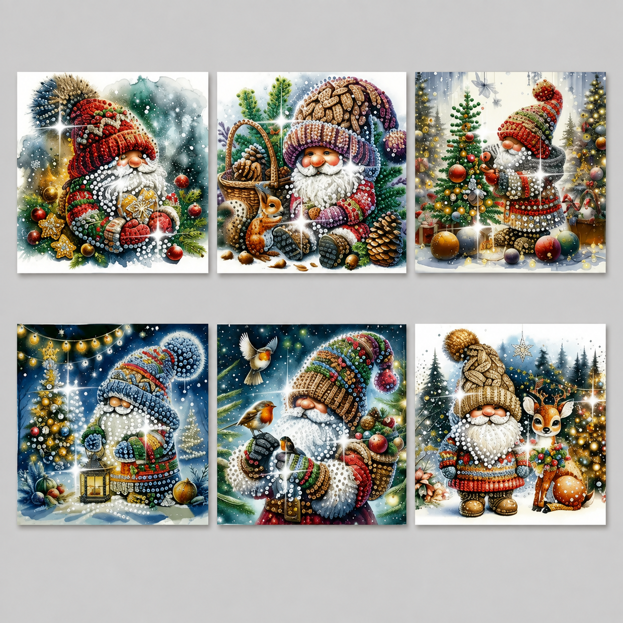 Weihnachtskarten Set mit Warmen Winterfiguren | 6 Stück | Diamond Painting