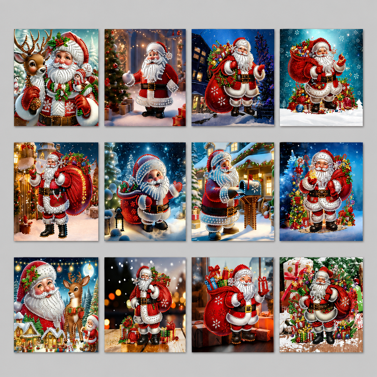 Weihnachtsmann Weihnachtskarten | 12 Stück | Diamond Painting