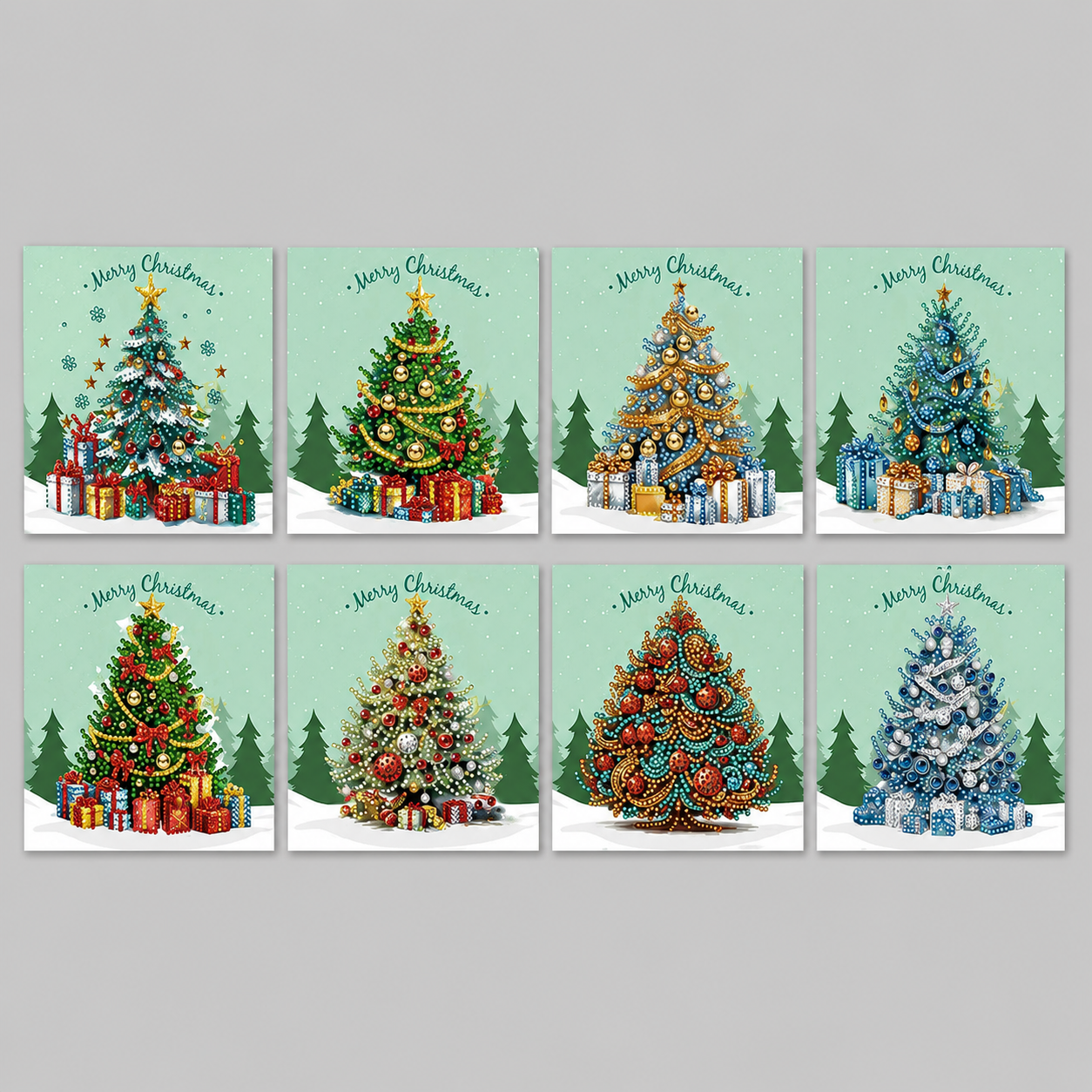 Weihnachtsbaum Weihnachtskarten | 8 Stück | Diamond Painting