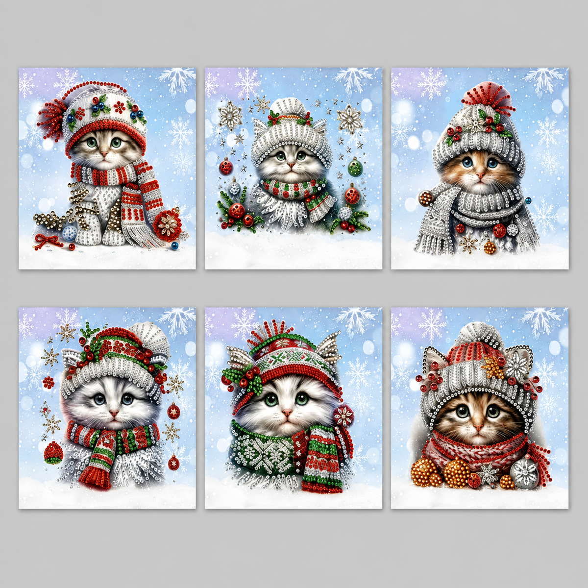 Weihnachtskatzen Weihnachtskarten | 6 Stück | Diamond Painting