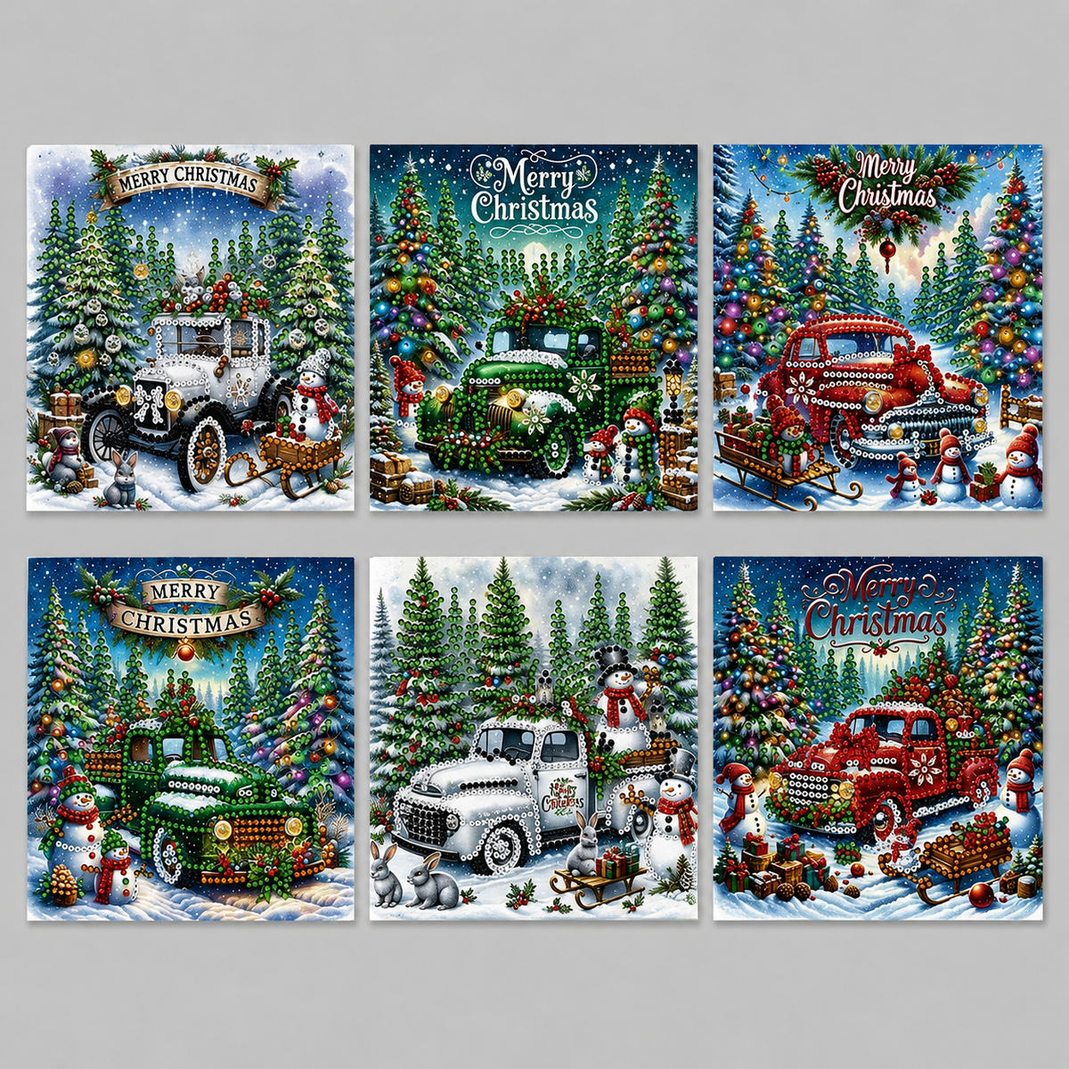 Weihnachtskarten Set mit Vintage Autos | 6 Stück | Diamond Painting