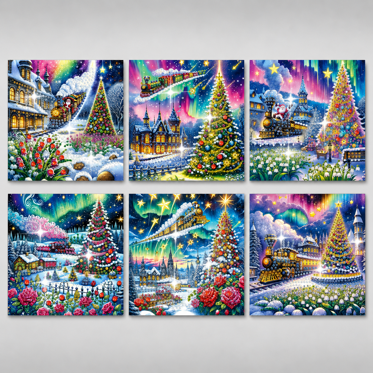 Bunte Weihnachtskarten | 6 Stück | Diamond Painting