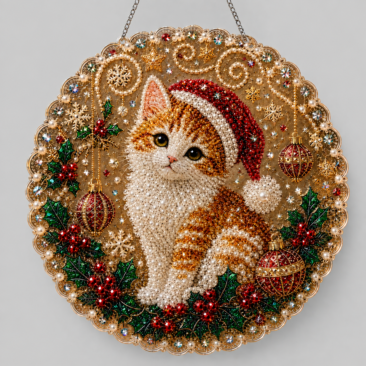 Weihnachtsanhänger | Katze | Diamond Painting