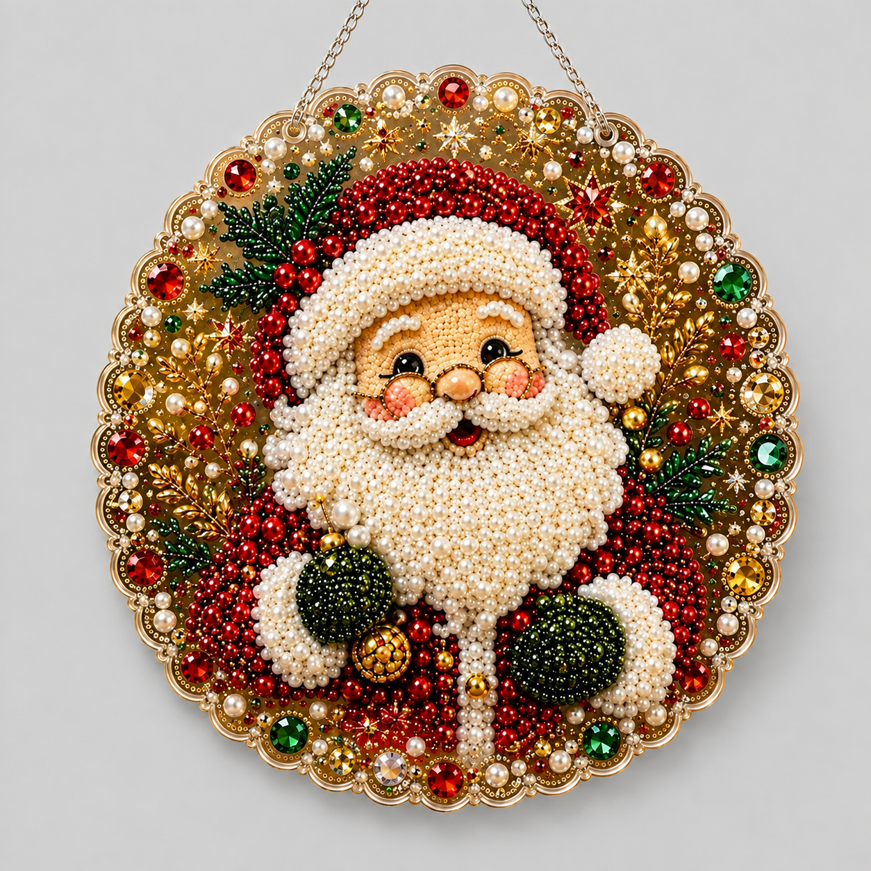 Weihnachtsanhänger | Weihnachtsmann mit Brille | Diamond Painting