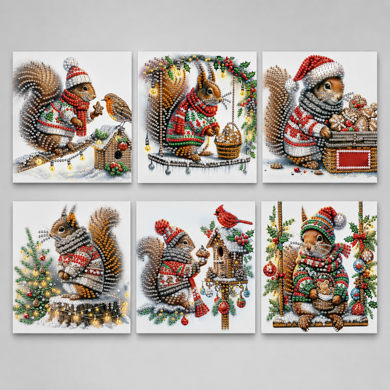 Weihnachtseichhörnchen | 6 Stück | Diamond Painting