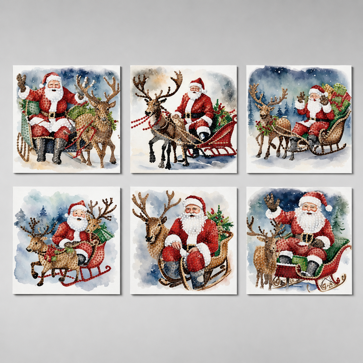 Weihnachtsmann-im-Schlitten-Karten | 6 Stück | Diamond Painting
