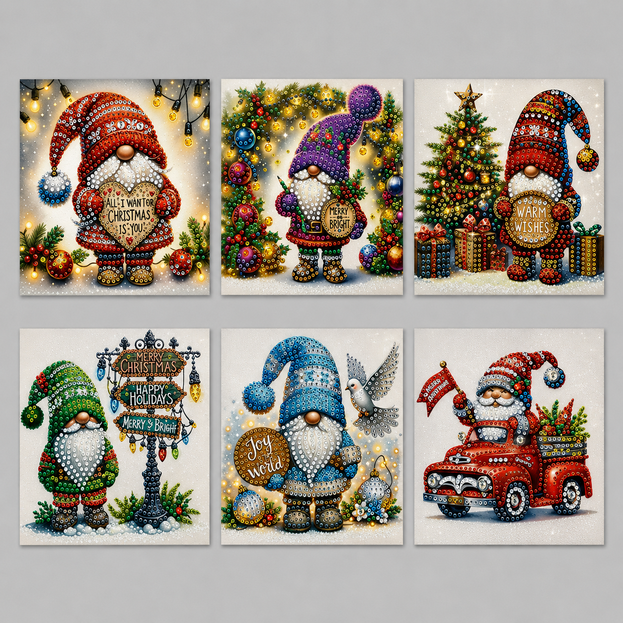 Weihnachtswichtel-Karten | 6 Stück | Diamond Painting
