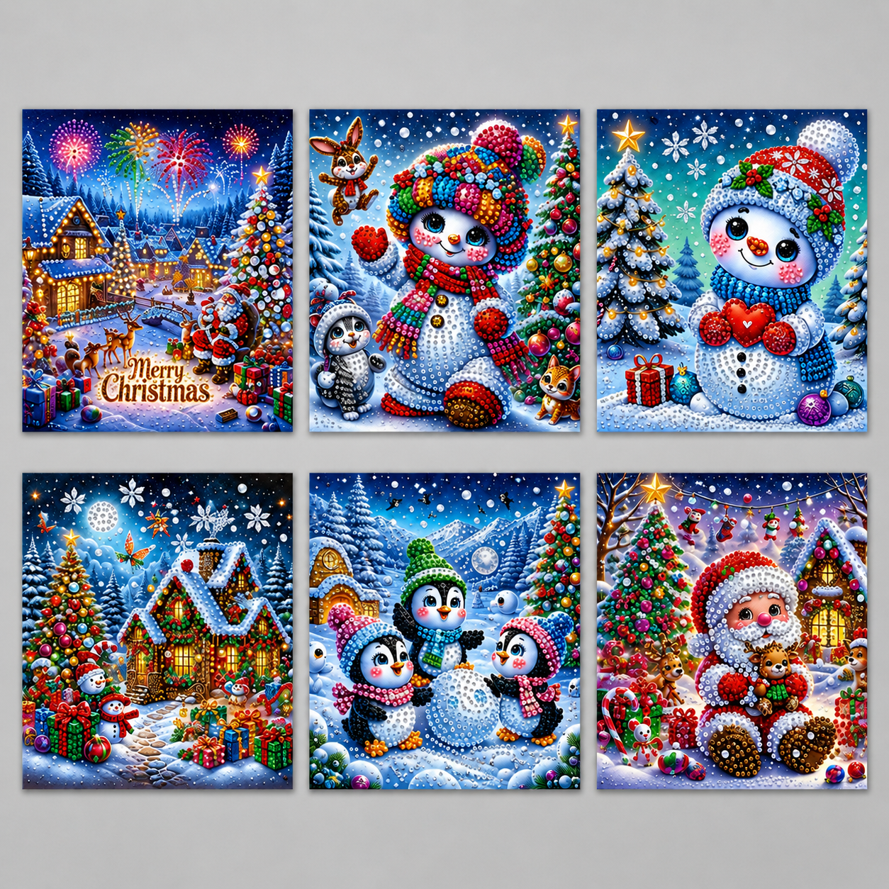 Niedliche Weihnachtskarten | 6 Stück | Diamond Painting