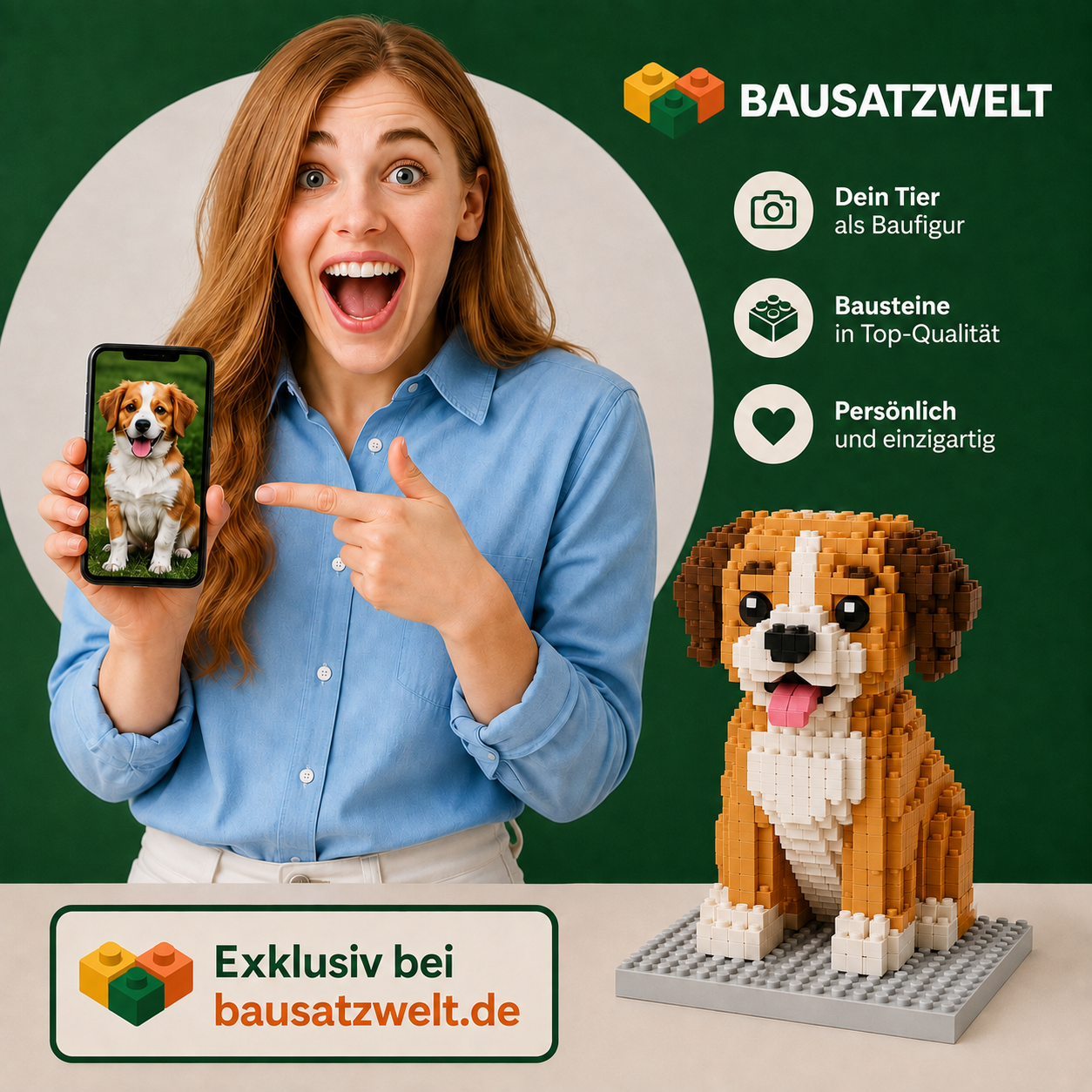 Dein Tier als Bausteinfigur nach eigenem Foto | 2 Figuren | Bausteine