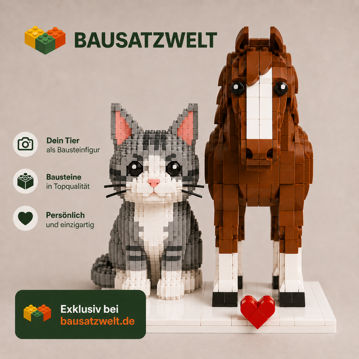 Dein Tier als Bausteinfigur nach eigenem Foto | 2 Figuren | Bausteine