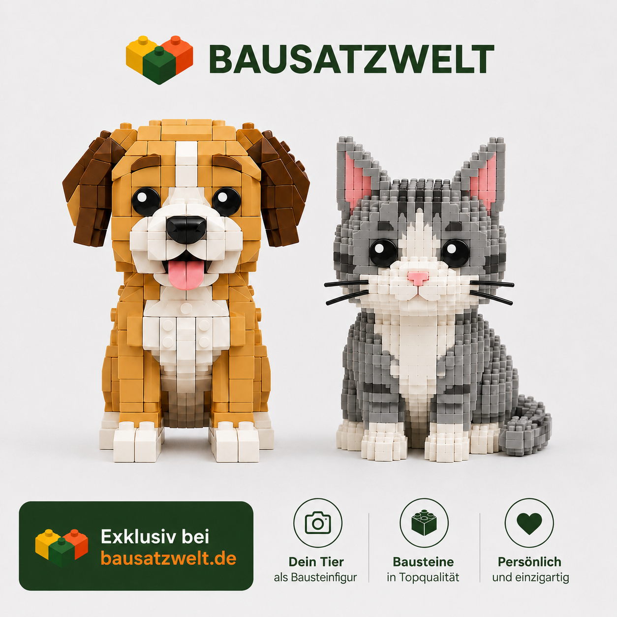 Dein Tier als Bausteinfigur nach eigenem Foto | 2 Figuren | Bausteine