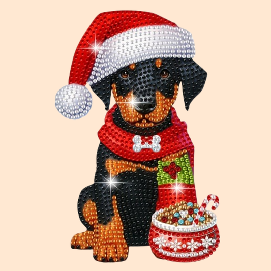Bewegender Hund mit Weihnachtsmütze | Diamond Painting