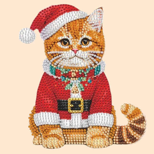 Bewegende Katze mit Weihnachtsmütze | Diamond Painting