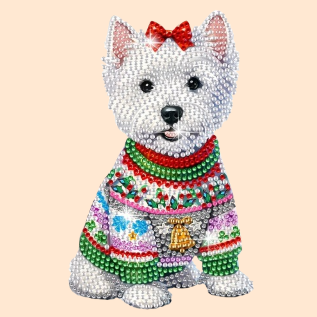 Bewegender Hund mit Schleife | Diamond Painting
