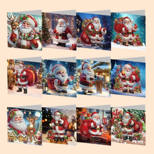 Weihnachtsmann Weihnachtskarten | 12 Stück | Diamond Painting