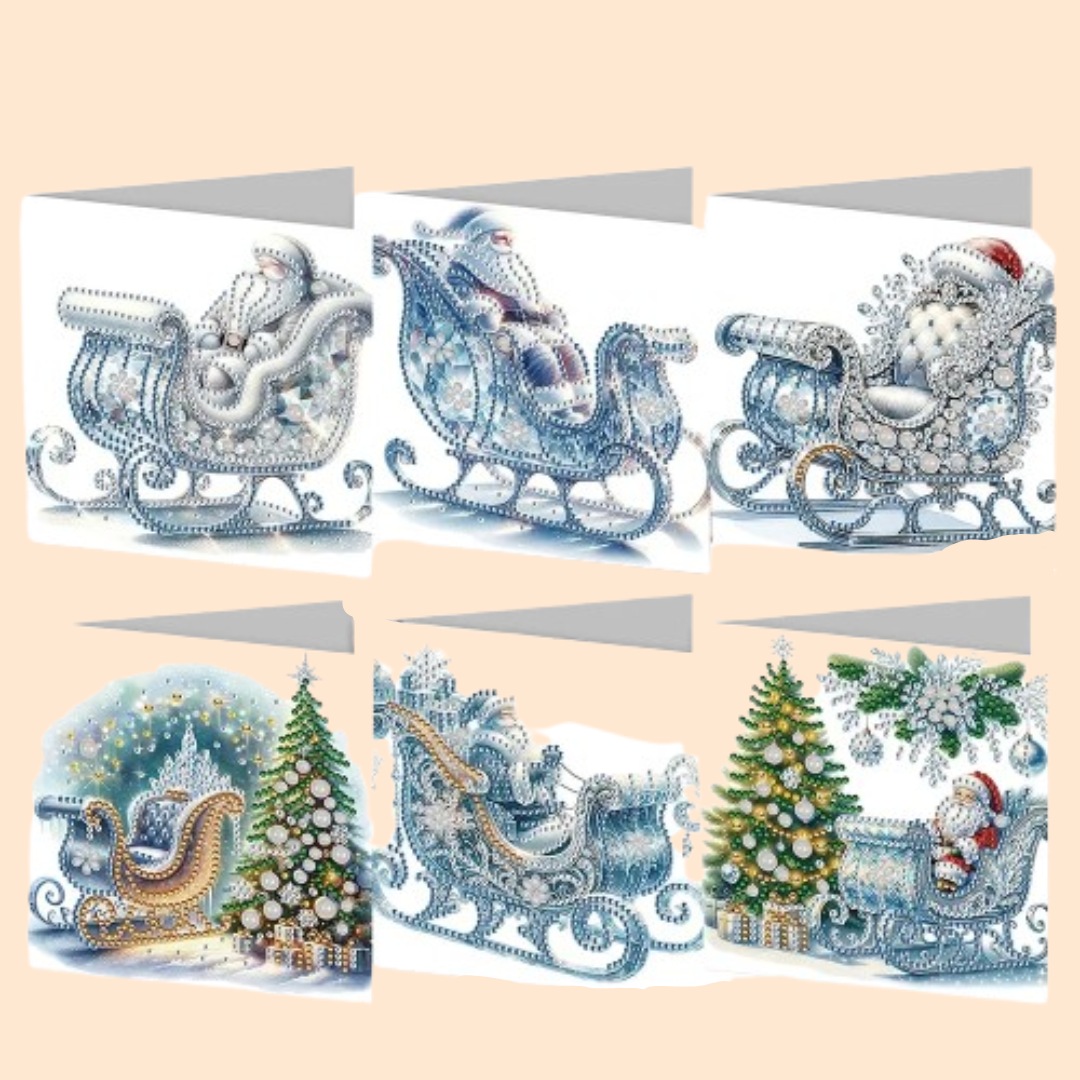 Winterzauber in der Schlittenfahrt Weihnachtskarten | 6 Stück | Diamond Painting