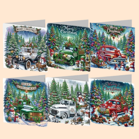 Weihnachtskarten Set mit Vintage Autos | 6 Stück | Diamond Painting