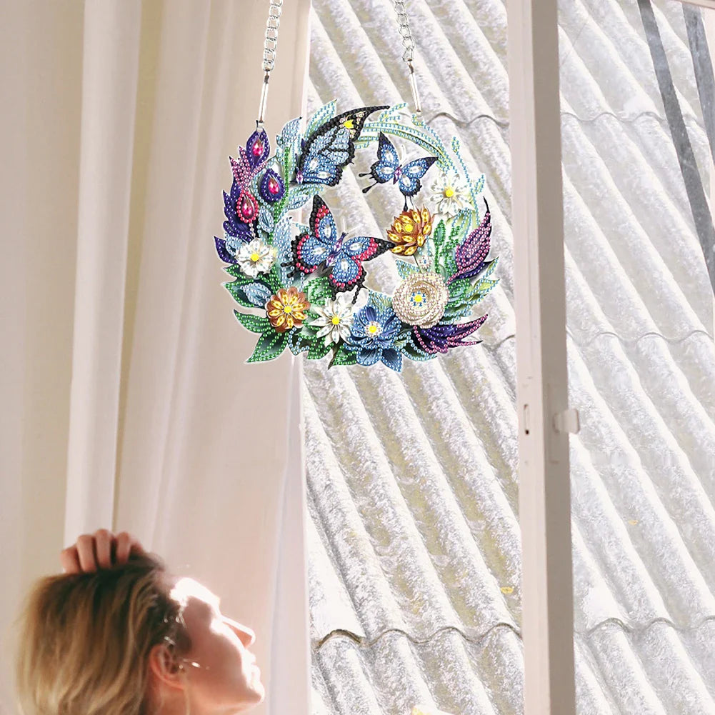 Schmetterlinge mit Blumen | Diamond Painting Deko Anhänger