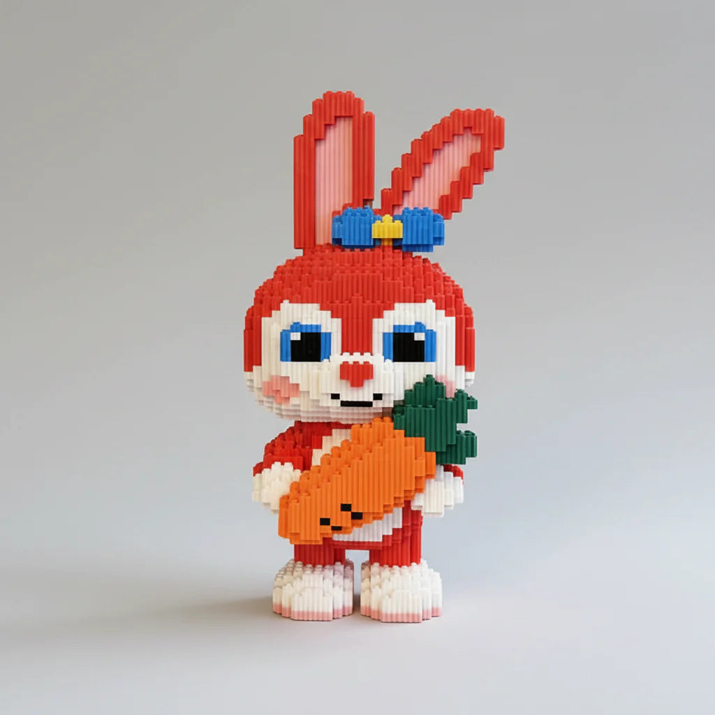 Rotes Kaninchen mit Karotte | Bausteine