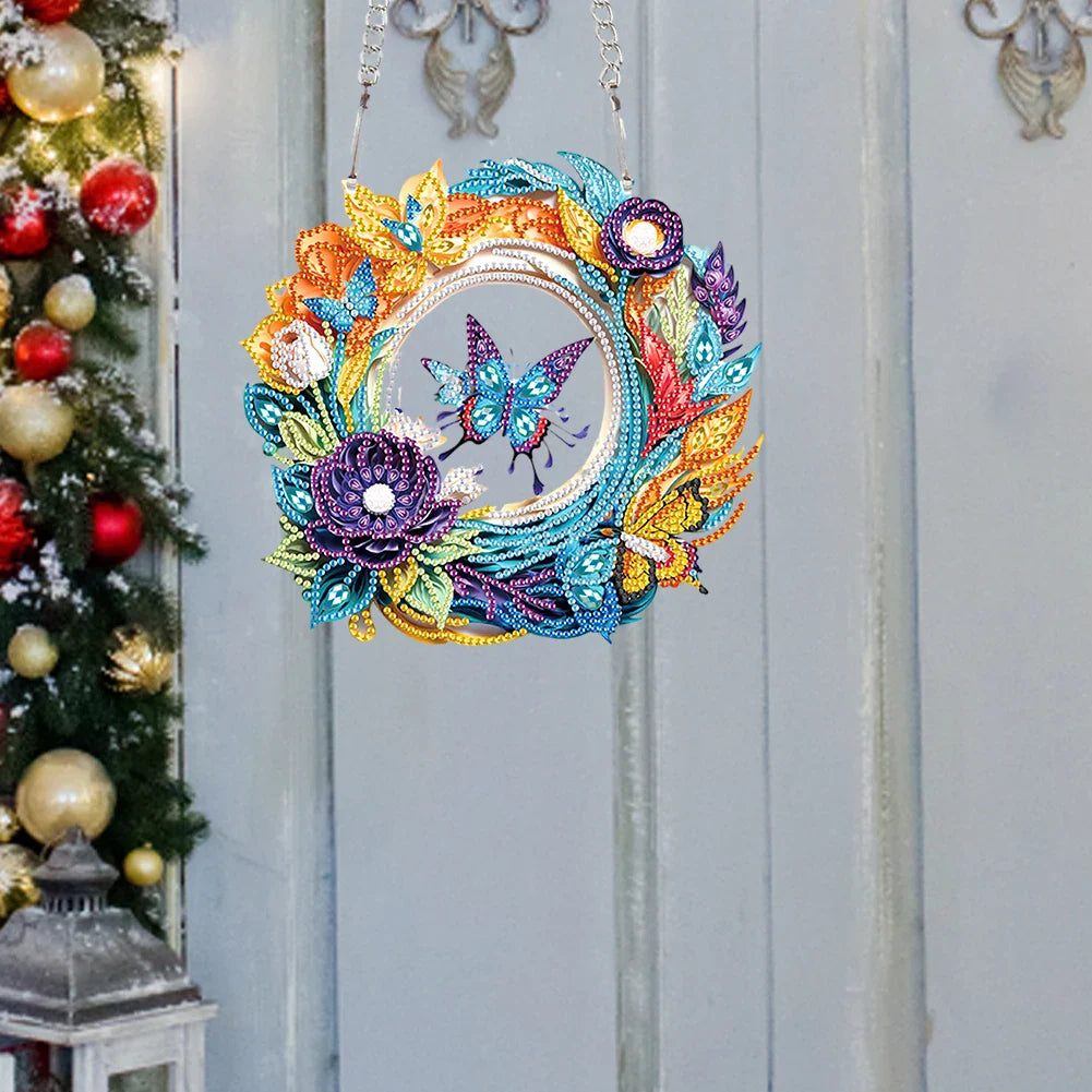 Schmetterlinge mit Blumen | Diamond Painting Deko Anhänger