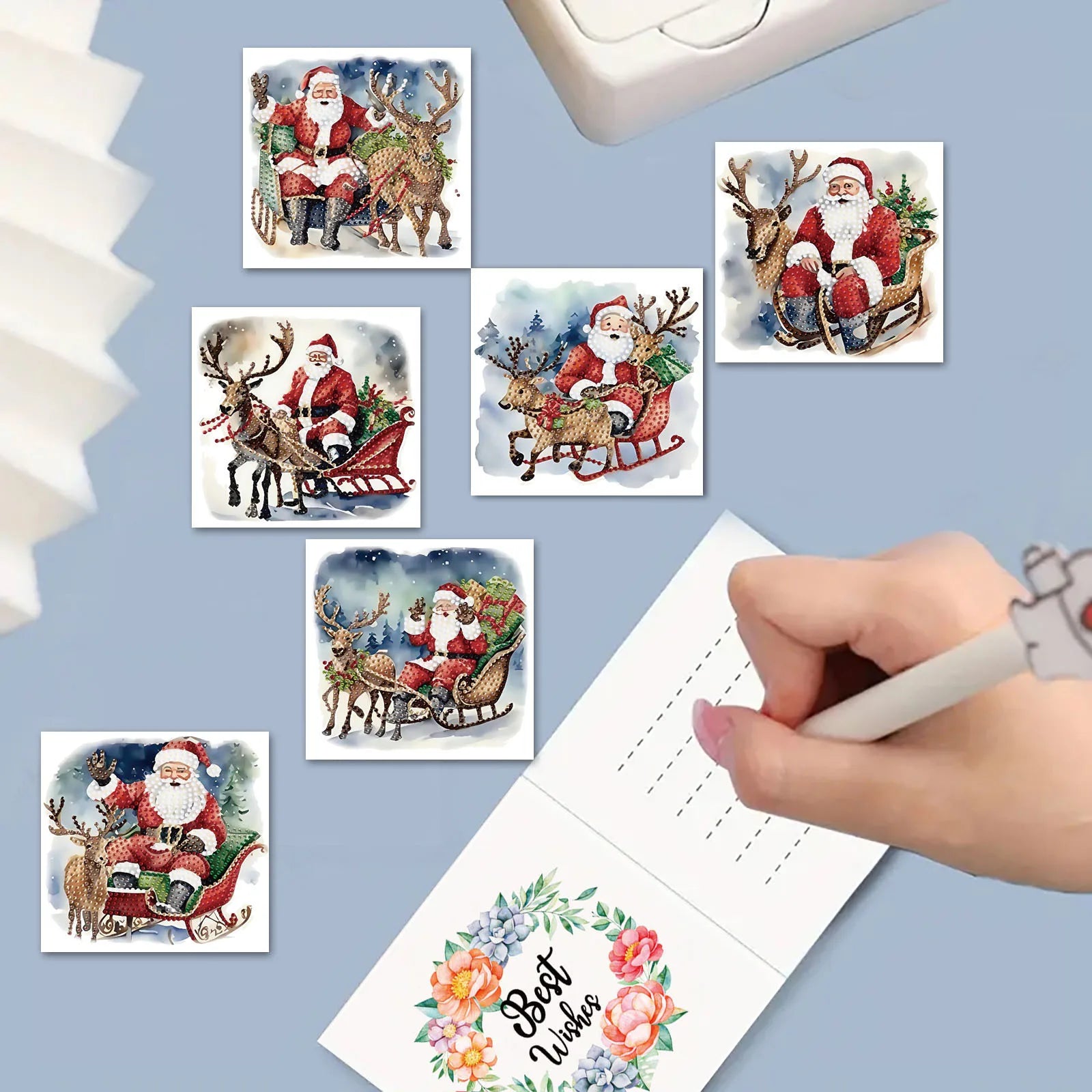 Weihnachtsmann-im-Schlitten-Karten | 6 Stück | Diamond Painting