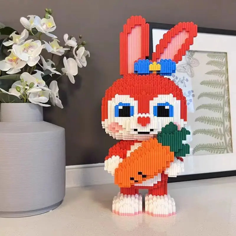 Rotes Kaninchen mit Karotte | Bausteine