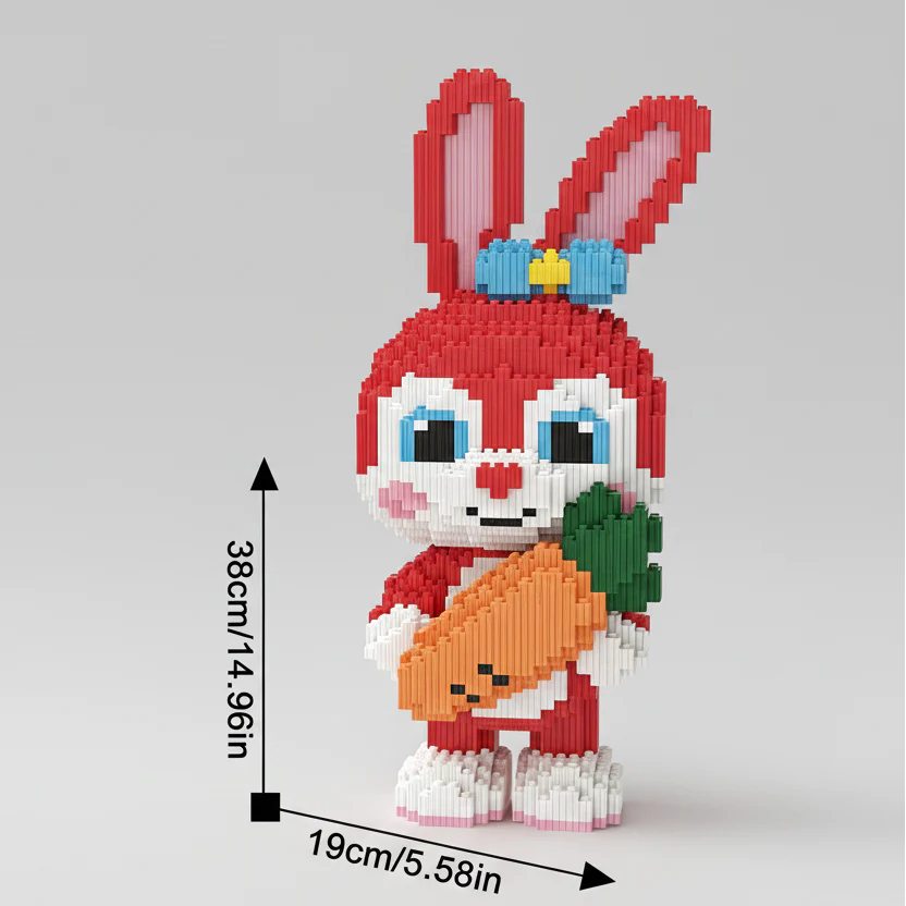 Rotes Kaninchen mit Karotte | Bausteine