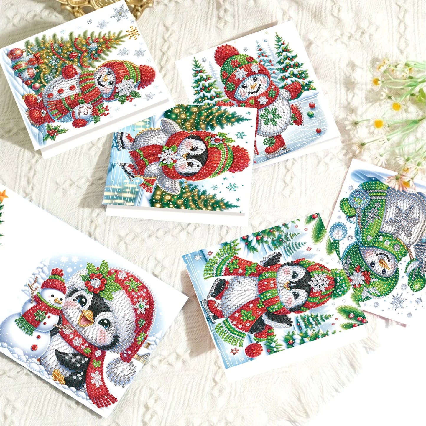 Pinguine & Schneemänner Weihnachtskarten | 8 Stück | Diamond Painting