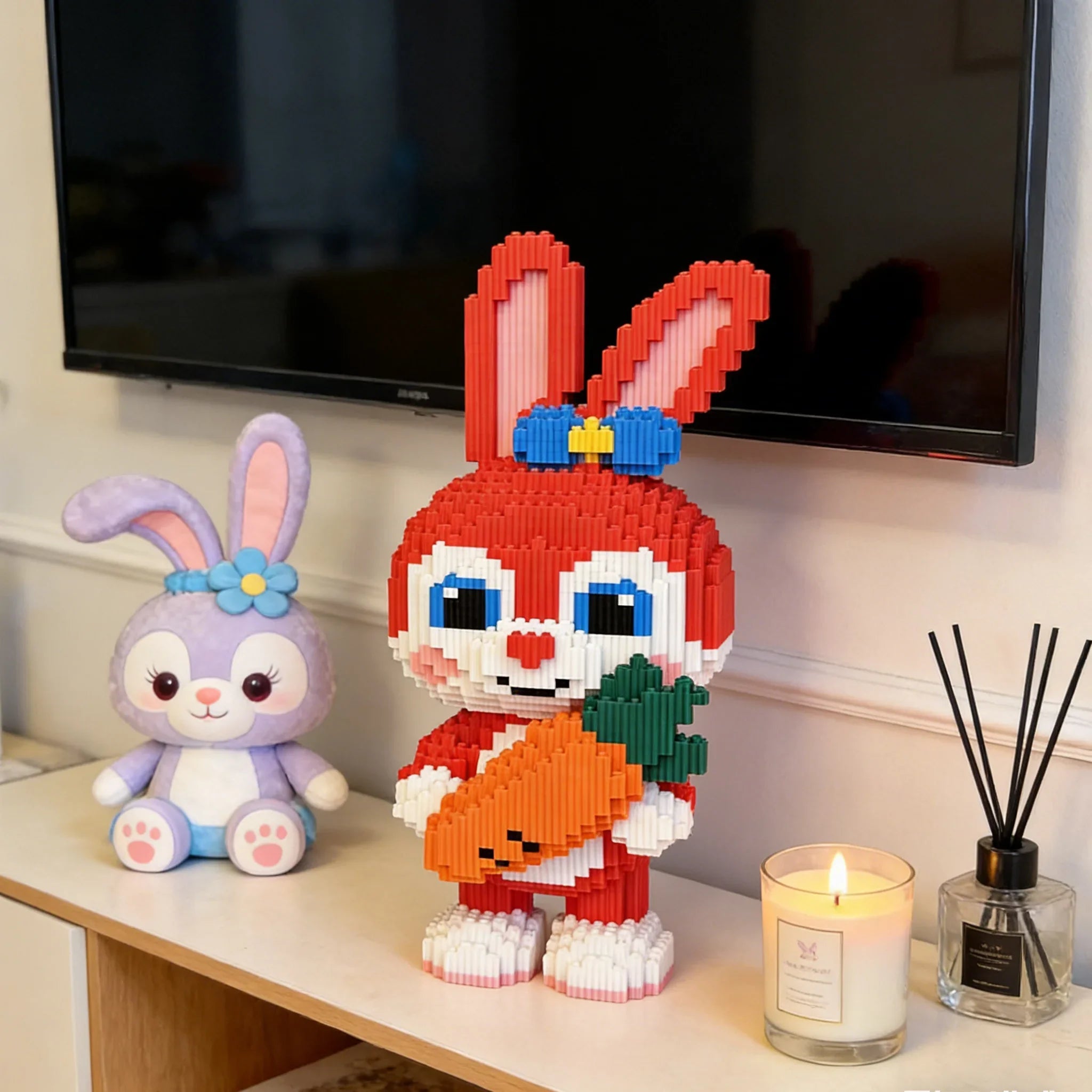 Rotes Kaninchen mit Karotte | Bausteine