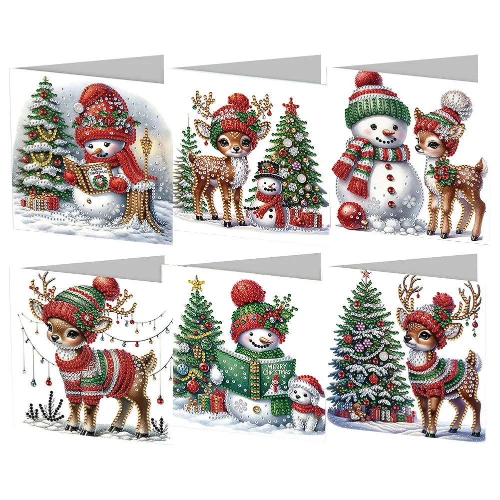 Rentiere & Schneespaß Weihnachtskarten | 6 Stück | Diamond Painting
