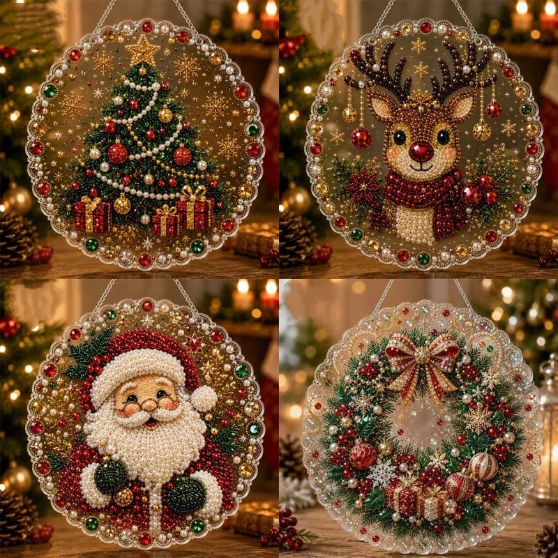 Weihnachtsanhänger | Weihnachtsmann mit Brille | Diamond Painting