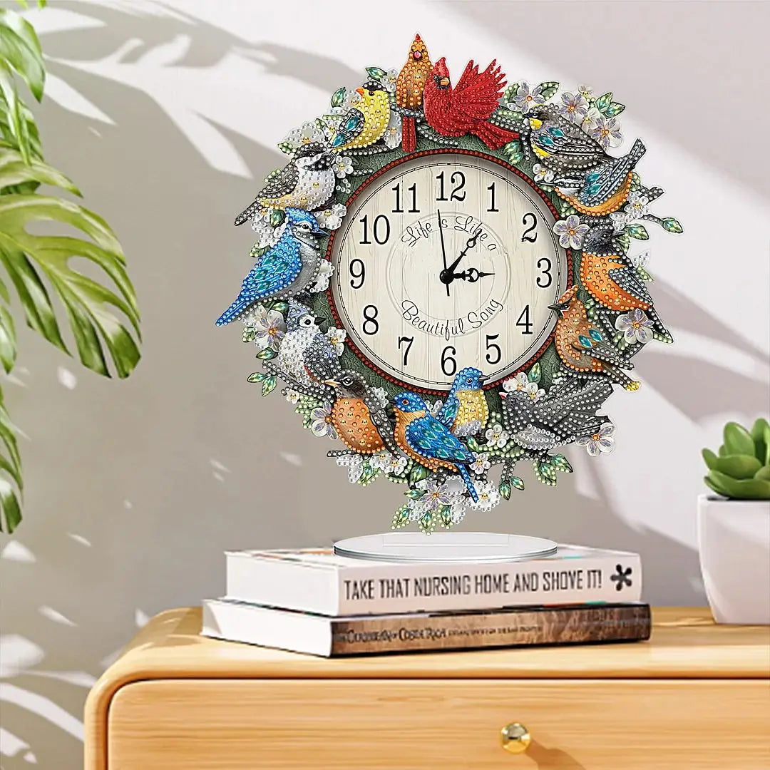 5D Uhr mit Vögeln | Diamond Painting