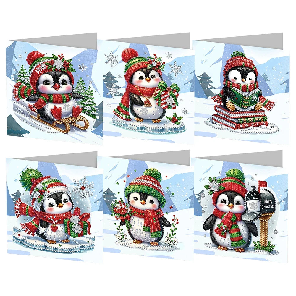Pinguin Weihnachtskarten Set | 6 Stück | Diamond Painting