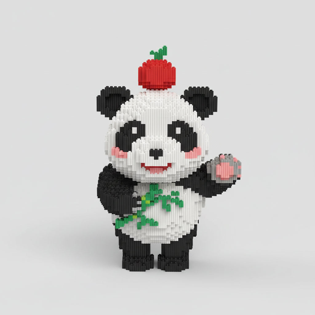 Panda mit Apfel | Bausteine
