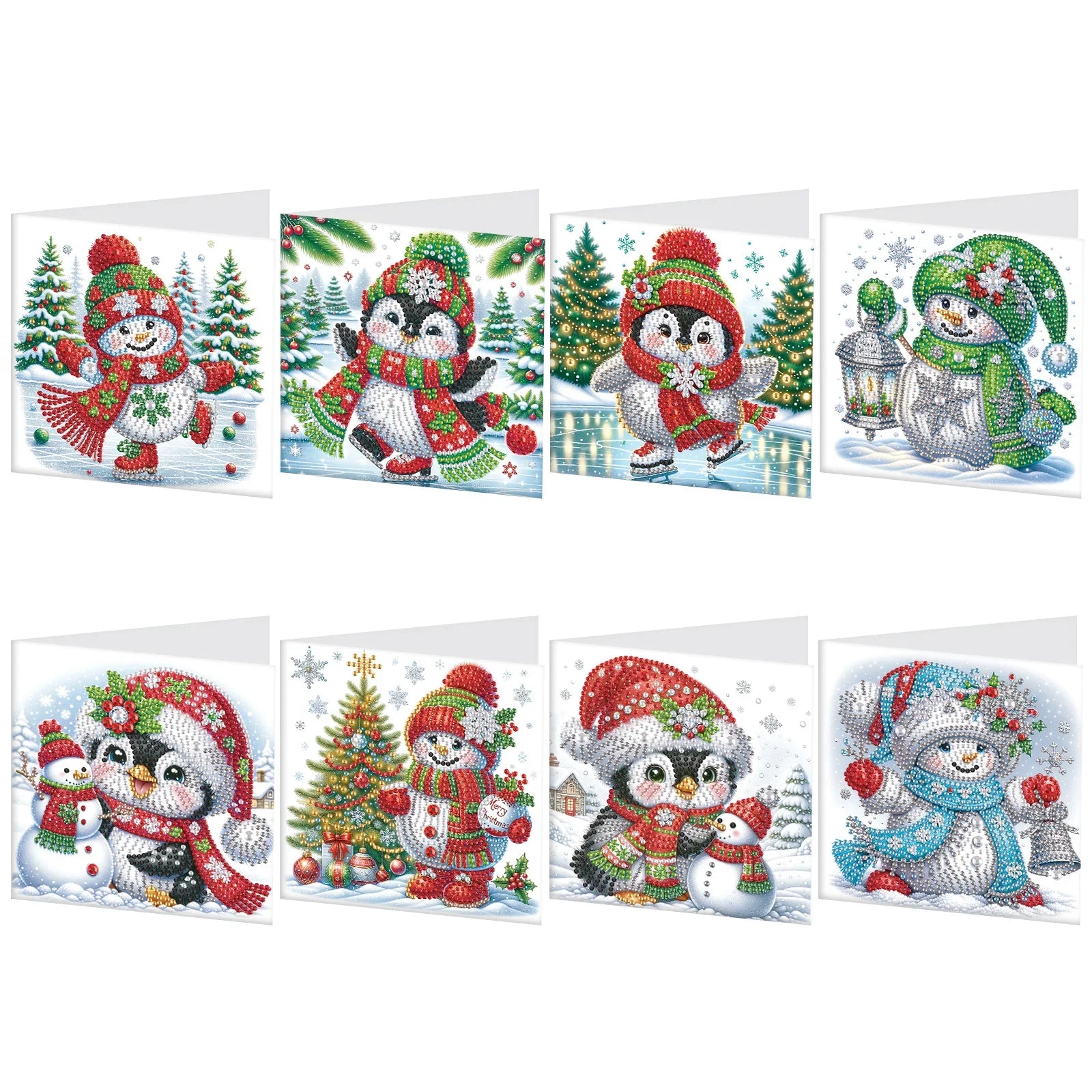 Pinguine & Schneemänner Weihnachtskarten | 8 Stück | Diamond Painting