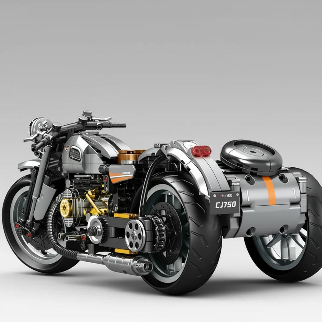 Mechanisches Retro Dreirad Motorrad | Bausteine